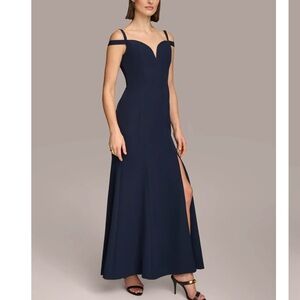 NWT Donna Karan off the shoulder navy gown